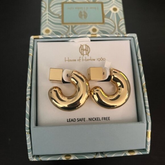 House Of Harlow Gold Hoop Earrings NWT - Picture 1 of 5